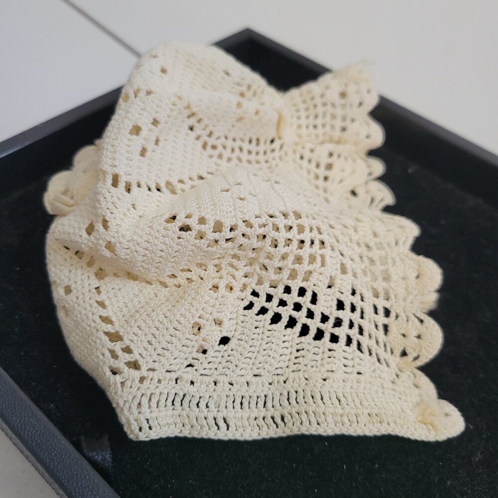 Vintage Hand Crocheted Baby Bonnet-Off White